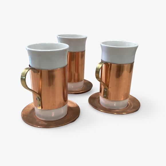 Vintage Tall Serving Mugs - Copper Sleeves - Picture 4 of 11